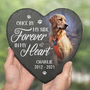 Personalized pet memorial stone in garden setting